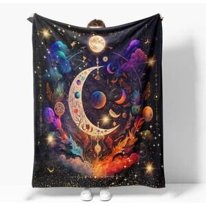 Cosmic Celestial Moon Star Galaxy Blanket‎ Throw Cozy Plush